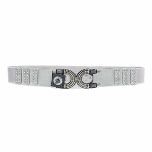Boutique pearl grey stretch belt with rhinestone accents and buckle OSFM